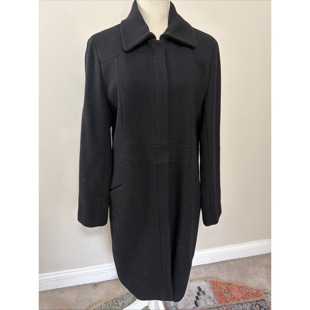 Calvin Klein Classic Black Long Coat Slit Pockets Button + Zipper Size‎ 12